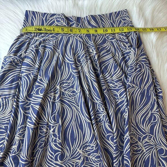 Effies Heart Leaf Print Jersey Circle Midi Skirt Pockets Retro Style Blue Size L - Picture 6 of 8